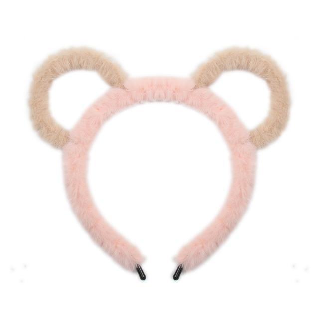 Fuzzy Ear Headbands - Pink/Brown Bear Ears - hair accessory