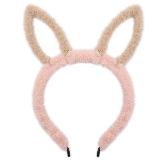 Fuzzy Ear Headbands - Pink/Brown Bunny Ears - hair accessory