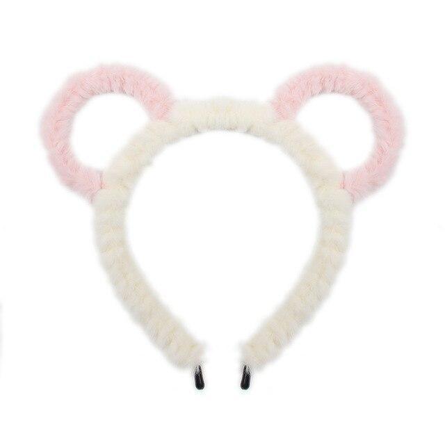 Fuzzy Ear Headbands - White/Pink Bear Ears - hair accessory