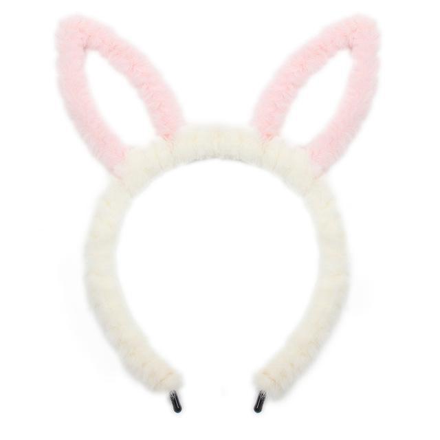 Fuzzy Ear Headbands - White/Pink Bunny Ears - hair accessory