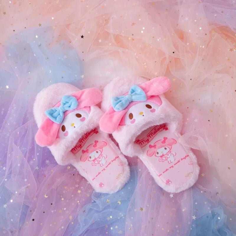 Fuzzy Kuromi Slippers - My Melody - baby bunny, bunnies, bunny rabbit, shoes, cinnamoroll