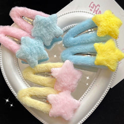 Fuzzy Star Hair Clips - barette, barettes, clips, furry, hair clip Kawaii Babe