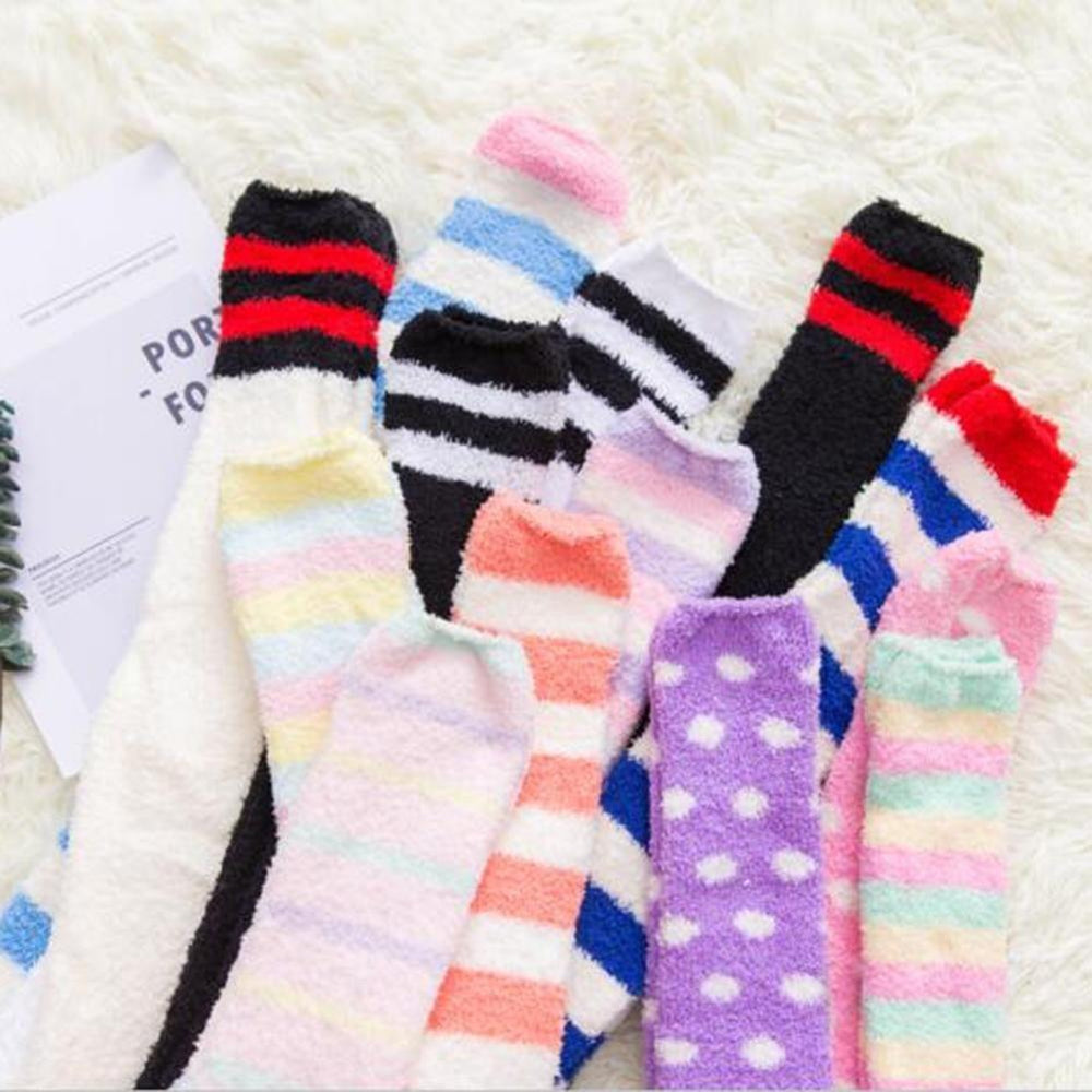 Fuzzy Striped Thigh Highs Stockings Socks | Kawaii Babe