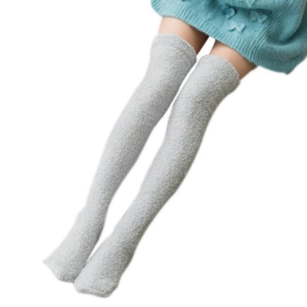 Fuzzy Soft Furry Thigh High Stockings Grey Soft Socks Over The Knee Kawaii Soft Furry 