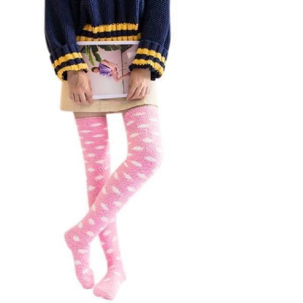 Fuzzy Soft Furry Thigh High Stockings Pink Clouds Soft Socks Over The Knee Kawaii Soft 