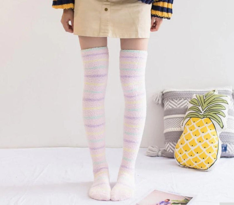 Fuzzy Soft Furry Thigh High Stockings Soft Socks Over The Knee Kawaii 