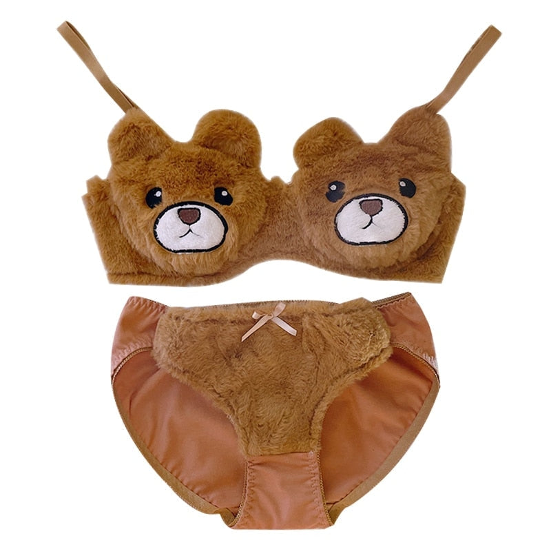 Girl Cute Bear Bra Set Autumn and Winter Fluffy and Comfortable