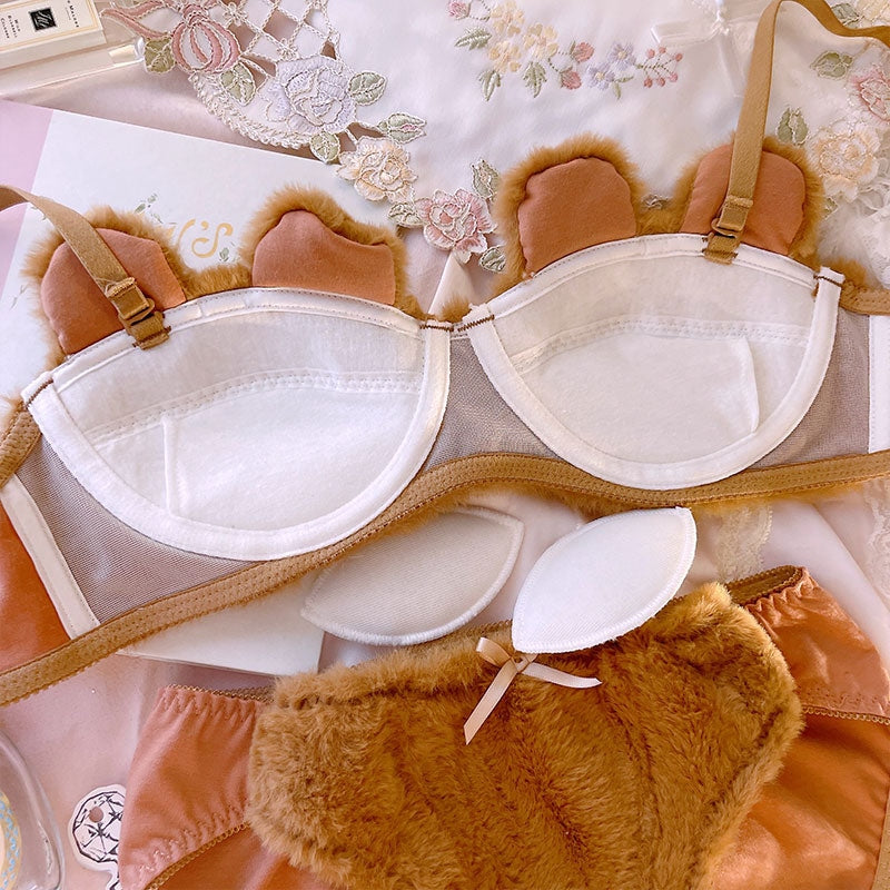 Cute Teddy bear New style fashion fuzzy bra set 2081# sexy fancy bra panty  set for Winter