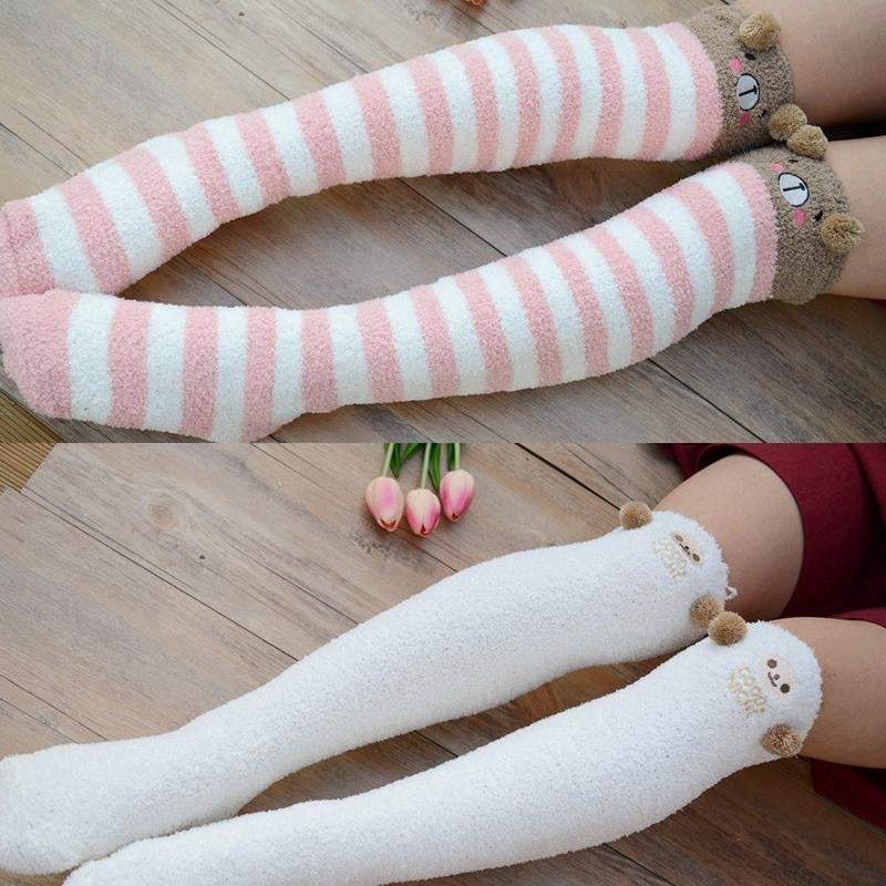 Kawaii Plush Socks Thigh Highs Leg Warmers Fuzzy Warm DDLG Little Space Age Regression CGL 