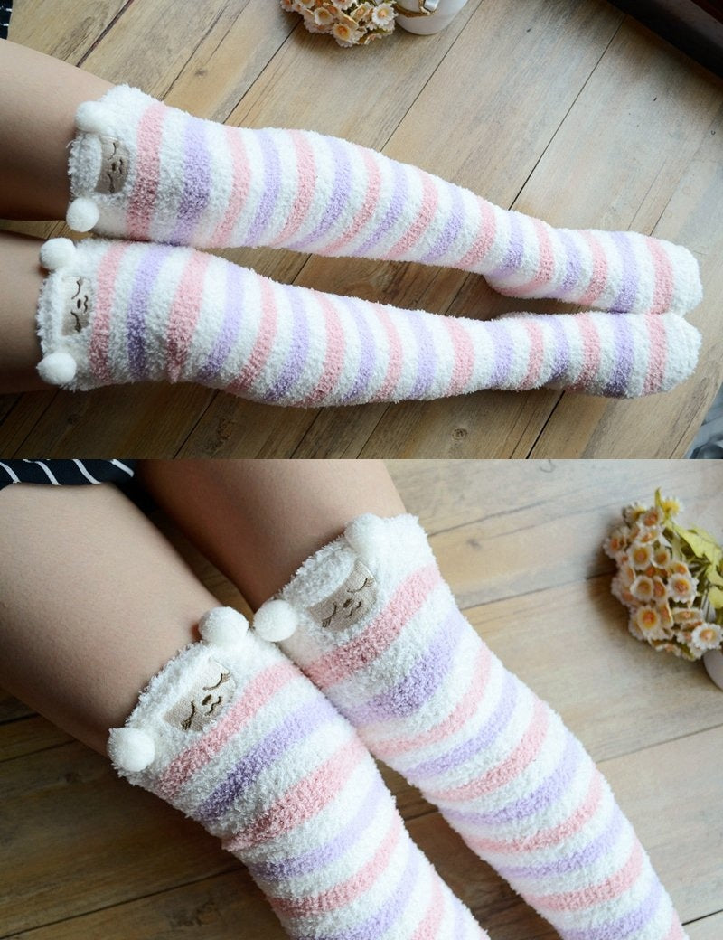 Kawaii Plush Socks Thigh Highs Leg Warmers Fuzzy Warm DDLG Little Space Age Regression CGL 