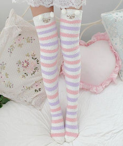 Kawaii Plush Socks Thigh Highs Tall Leg Warmers Fuzzy Warm DDLG Little Space Age Regression CGL  by kawaii babe