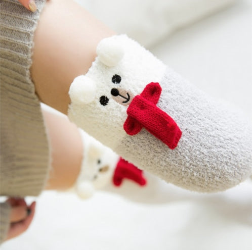 Fuzzy Thigh Highs (15+ Styles) - Snowy Bear - Socks