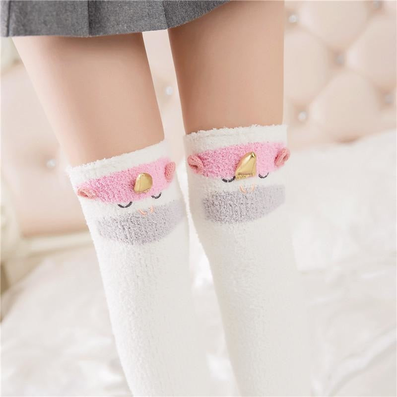 Fuzzy Thigh Highs (15+ Styles) - Unicorn - Socks