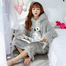 Fuzzy Totoro Nightgown - Totoro Grey Hooded / M - pajamas