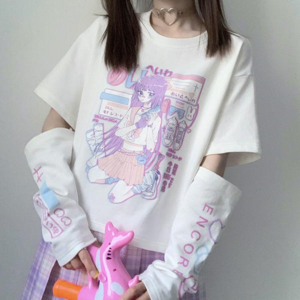 Kawaii Cute Panda Print Oversized T-Shirt - Kawaii Fashion Shop  Lindas  roupas asiáticas japonesas Harajuku fofas da moda Kawaii