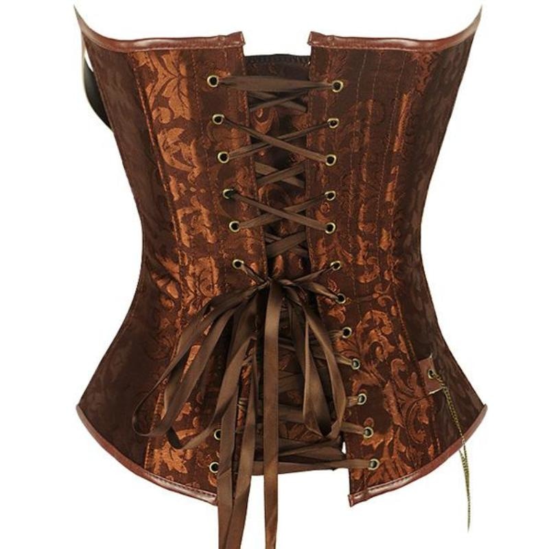 genuine steampunk dieselpunk corset victorian era vintage rustic knob zipper cog lace up silk ribbon waist trainer steel boned by kawaii babe