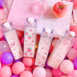 Clear Milk Carton Water Bottle Strawberry Kawaii