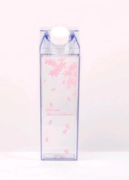 Glass Milk Carton Bottle - Cherry Blossoms - cup