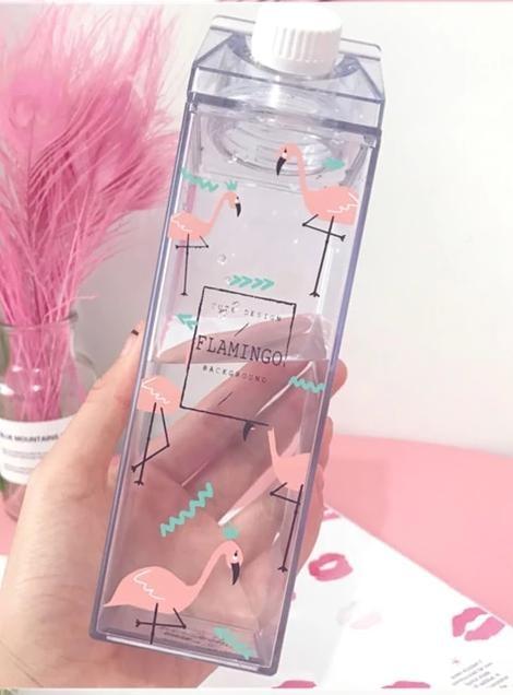 Glass Milk Carton Bottle - Flamingo Collage - cup