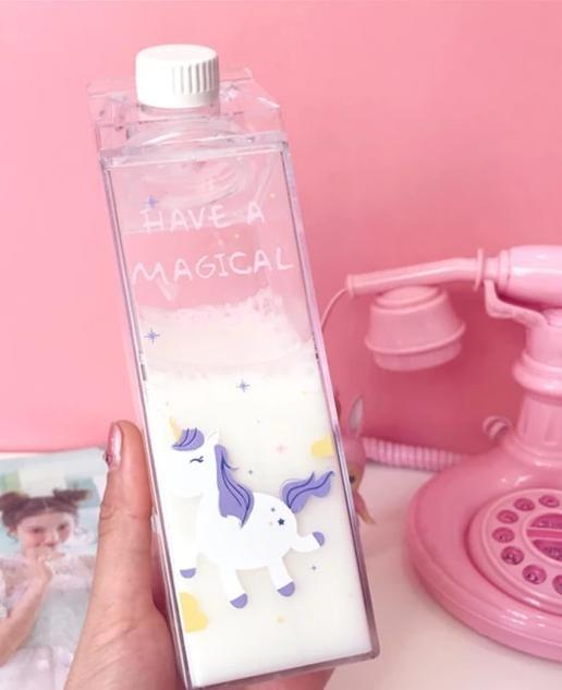 Glass Milk Carton Bottle - Have a Magical Day Unicorn - cup