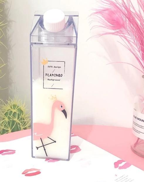 Glass Milk Carton Bottle - Single Flamingo - cup