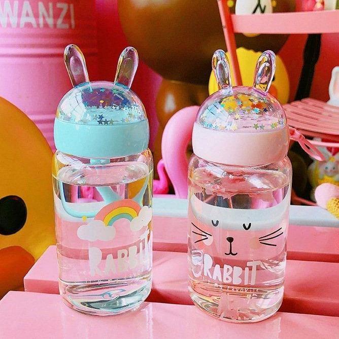 Cute Pink Rabbit Water Bottle 480ml Lock Top for Drinking Bottle