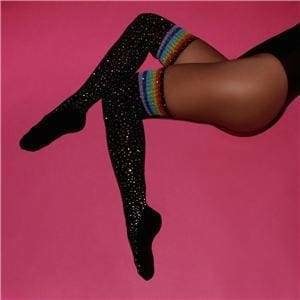 Glitter Rainbow Thigh Highs - Black Rainbow Glitter - Socks