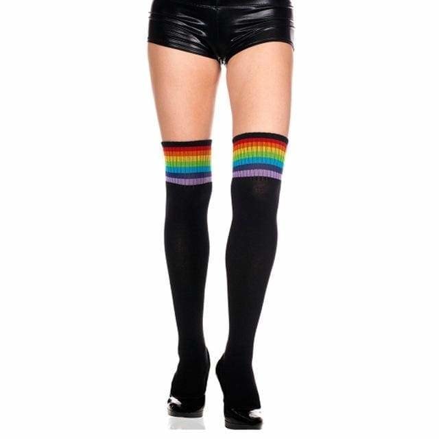 Glitter Rainbow Thigh Highs - Black Rainbow (No Glitter) - Socks