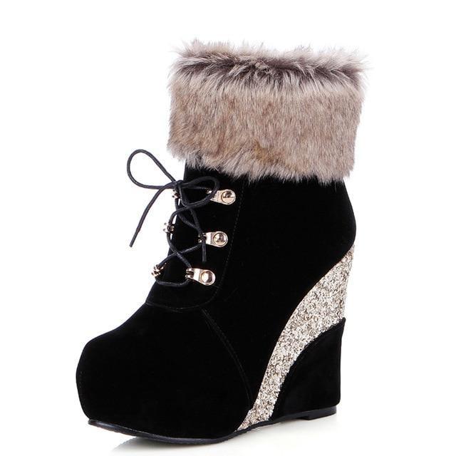 Glitter Wedge Booties - Black / 8.5 - Shoes