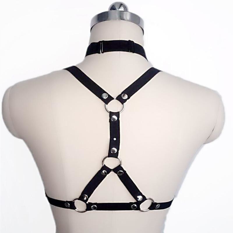 sexy bondage harness bdsm kink fetish lingerie strappy vegan leather  choker o ring sex by ddlg playground