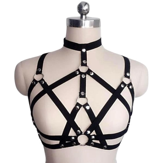 sexy bondage harness bdsm kink fetish lingerie strappy vegan leather  choker o ring sex 