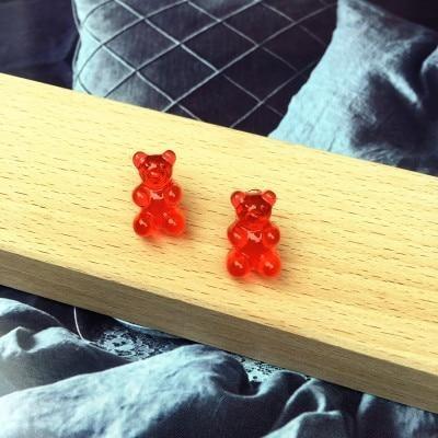 Red Kawaii Gummy Bear Candy Stud Earrings Cute Jelly Resin 