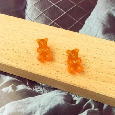 Orange Kawaii Gummy Bear Candy Stud Earrings Cute Jelly Resin 