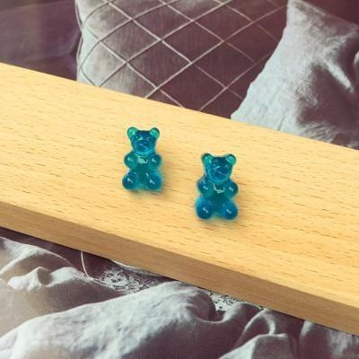 Blue Kawaii Gummy Bear Candy Stud Earrings Cute Jelly Resin 