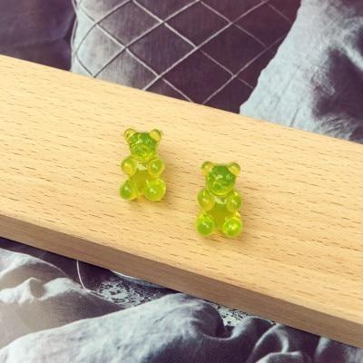 Green Kawaii Gummy Bear Candy Stud Earrings Cute Jelly Resin 