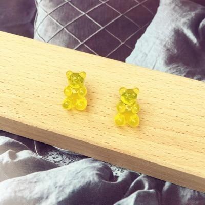 Yellow Kawaii Gummy Bear Candy Stud Earrings Cute Jelly Resin 
