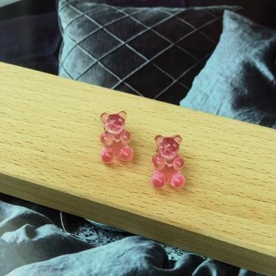 Pink Kawaii Gummy Bear Candy Stud Earrings Cute Jelly Resin 