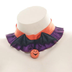 Halloween Chokers (3 Styles) - Orange Purple Ruffles - bat, bat wings, bats, choker, chokers