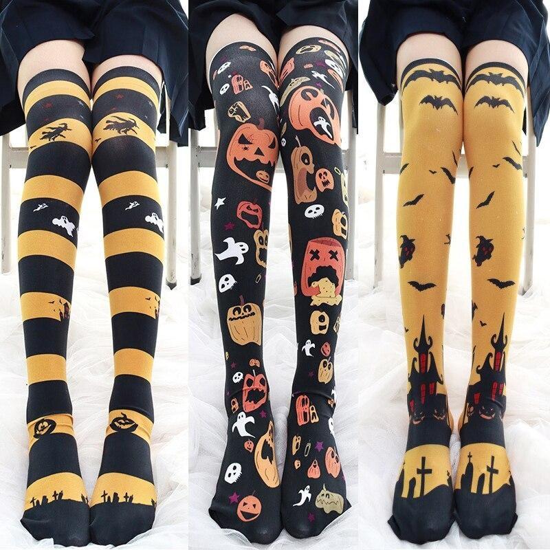 Halloween Lolita Striped Stockings Thigh Highs Socks Ghost Bat Kawaii –  Kawaii Babe
