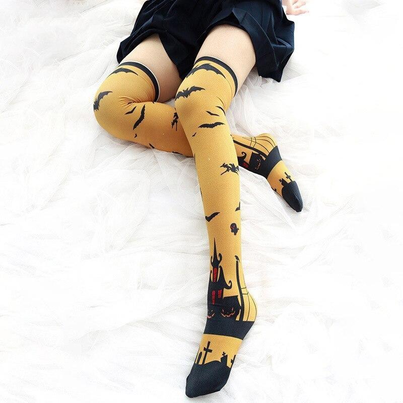 Halloween Lolita Striped Stockings Thigh Highs Socks Ghost Bat