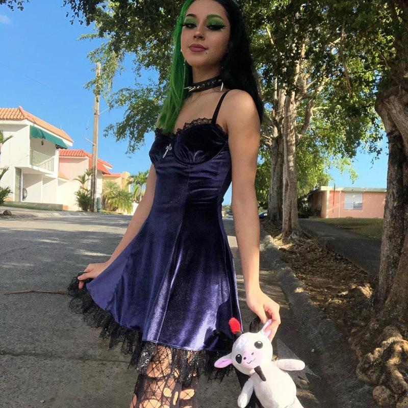 Gothic Dark Halloween Velvet Dress Purple / M Gothic Dark Halloween Velvet Dress Purple / M