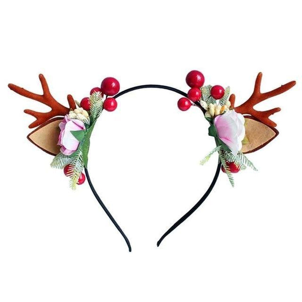 Handmade Reindeer Antlers - Cranberries & Florals - headband