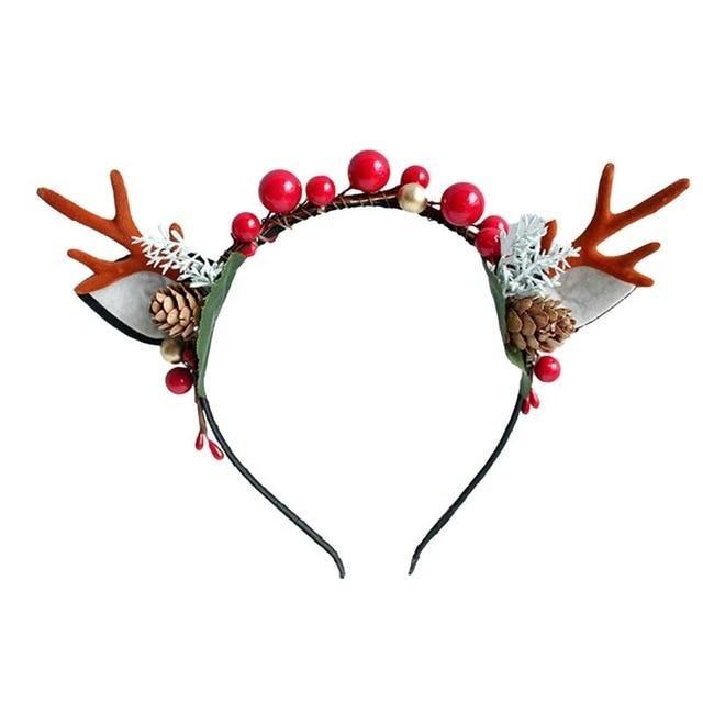Handmade Reindeer Antlers - Cranberries & Pinecones - headband