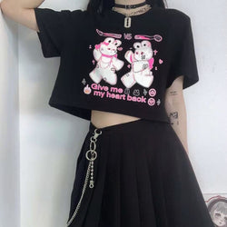 Give Me My Heart Back Crop Top - Black / XL - baby doll, black, bunnies, bunny, bunny top