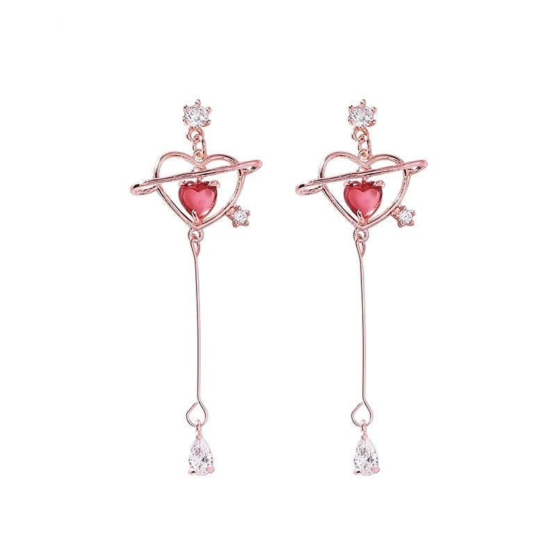 Heart Pendant Drop Earrings - accessories, dangle earrings, drop earrings, earring, earrings Kawaii Babe