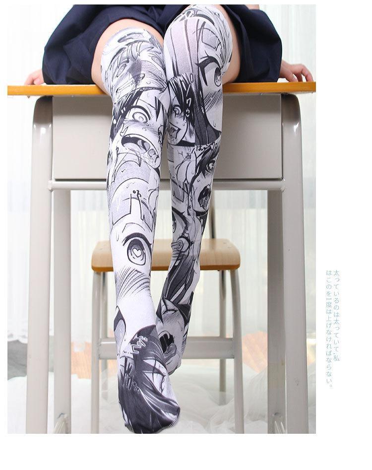 Hentai Manga Anime Stockings Thigh Highs Otaku Cosplay Black and White 