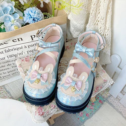 Holographic Bunny Lolita Flats - Blue / 12 - bear ears, shoes, bunny cotton candy
