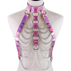 Pink Holographic Chain Body Chest Harness Gothic Shiny