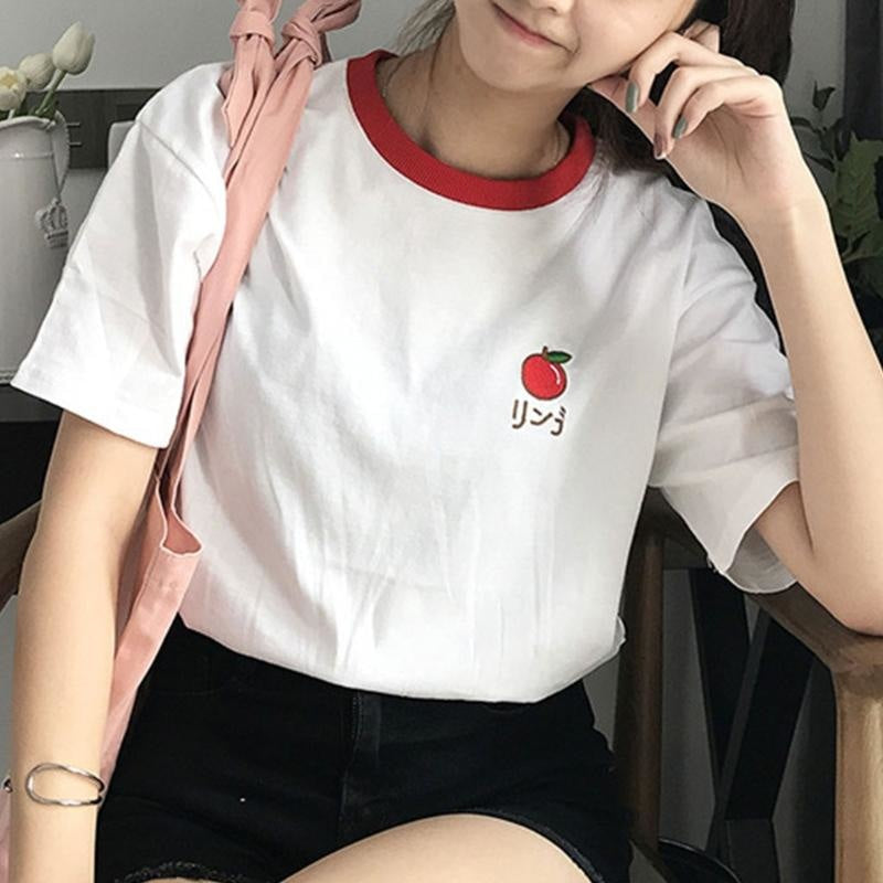 Korean Fruit T-Shirt Tee Top Embroidered Harajuku Japan Fashion 
