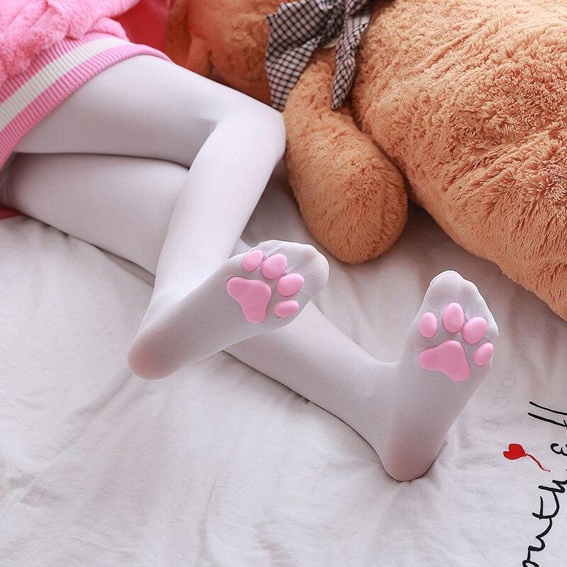 3D Paw Print Pad Stockings Thigh High Socks Neko Kitten Kawaii Babe